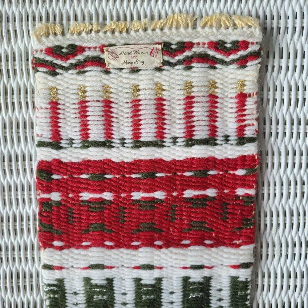 Vintage Artisan Handwoven Christmas Holiday Tapestry Table Decor Or Wall Hanging